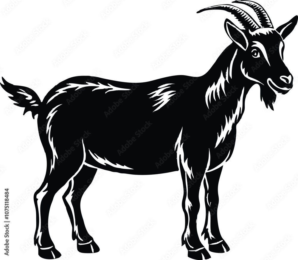 Siberian goat silhouette, black dairy goat vector Siberian goat silhouette, black dairy goat vector