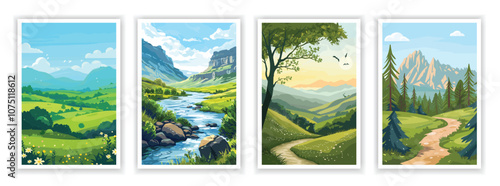 Plateau Landscape Drawing. Vector illustration of flat-topped terrains, elevated plains, and expansive views. Editable artwork for geography posters, covers, or nature-themed designs.
