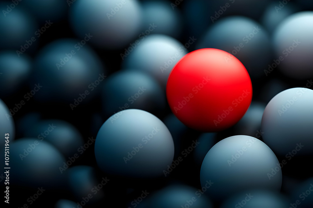 Naklejka premium 3D Illustration Red Ball Stands Out Among Blue Balls