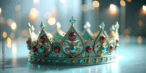 Detailed Close Up of Reyes Magos Traditional Crowns Highlighting Intricate Designs Festive Embellishments Ideal for Magazine Advertisements Banners with Copy Space for Text in Photo Stock Concept