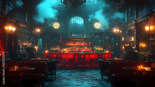 3D Render Dark Moody Bar Interior Illustration