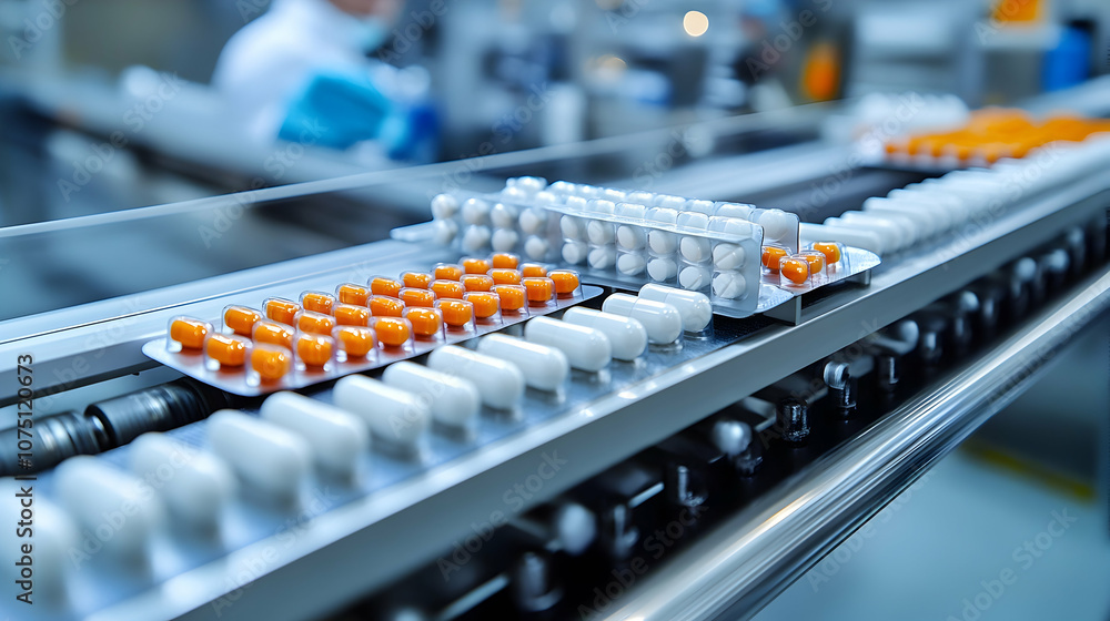 Pharmaceutical Pills on Conveyor Belt in Factory, tablets, capsules, medication, medicine, drugs Pharmaceutical Pills on Conveyor Belt in Factory, tablets, capsules, medication, medicine, drugs