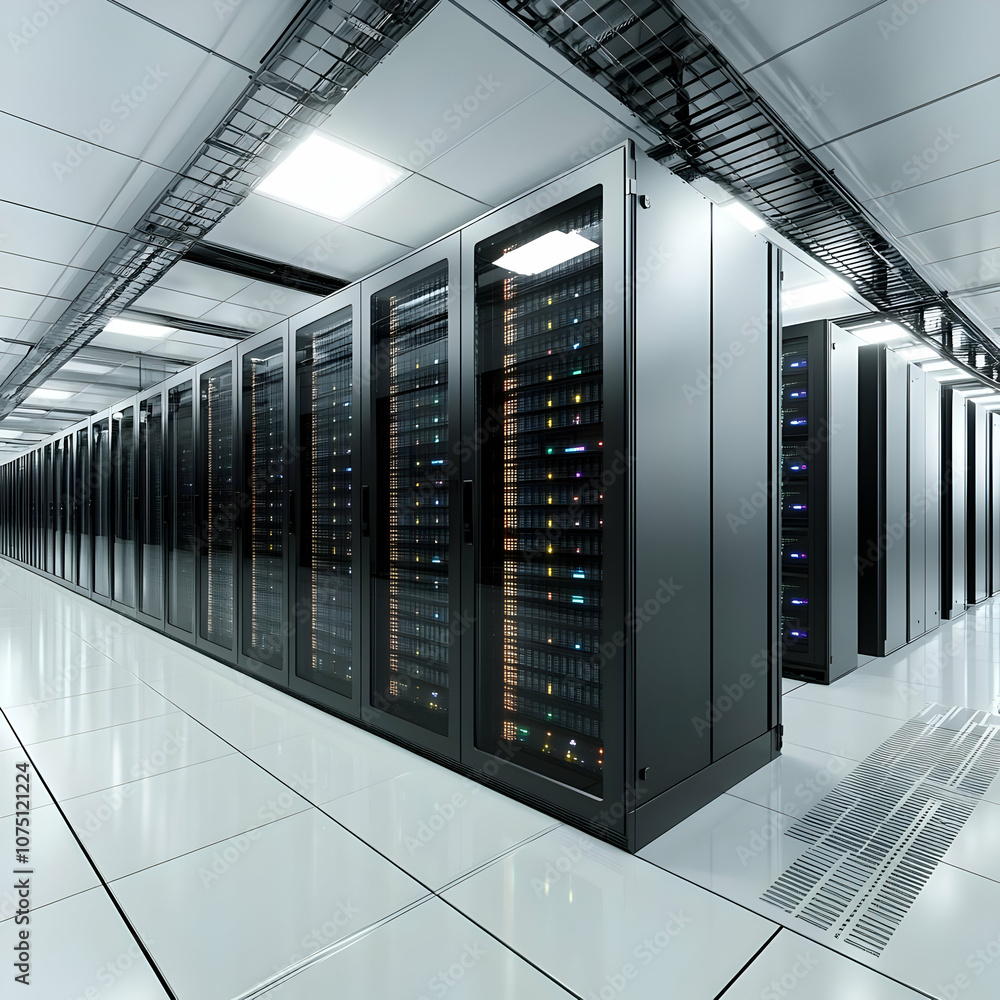 3D Server Room Data Center Technology Illustration 3D Server Room Data Center Technology Illustration