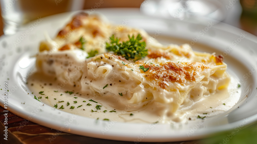 Fettuccine Alfredo with Creamy Sauce and Fresh Parsley Fettuccine Alfredo with Creamy Sauce and Fresh Parsley