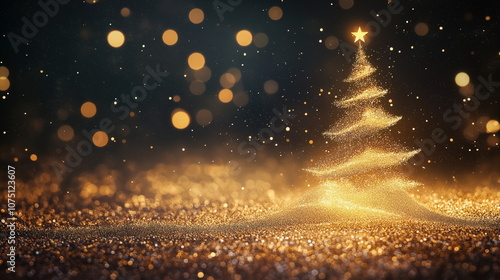 Wallpaper Mural Sparkling Christmas Tree Outline with Glittering Bokeh and Warm Holiday Glow -  Shimmering Particles and Festive Lights Torontodigital.ca