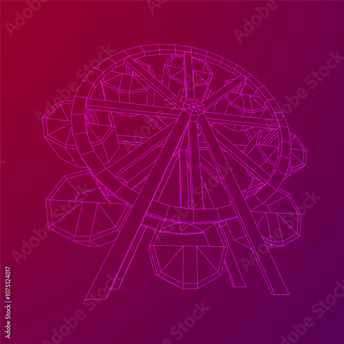 Ferris wheel spinning amusement park. Wireframe low poly mesh vector illustration.