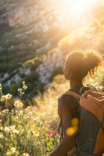 Black adventurers embracing outdoor exploration through mountain climbing amidst nature s beauty photo