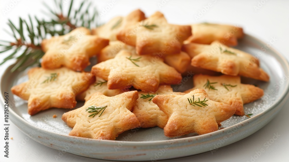 A plate of freshly baked Christmas cookies shaped like stars and trees, isolated on white A plate of freshly baked Christmas cookies shaped like stars and trees, isolated on white