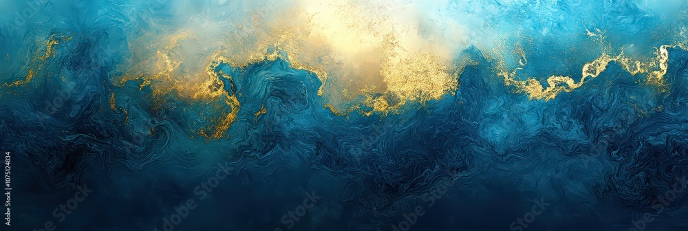 Obraz premium Marbled blue abstract wave background in ocean style. Artwork illustration with copy space