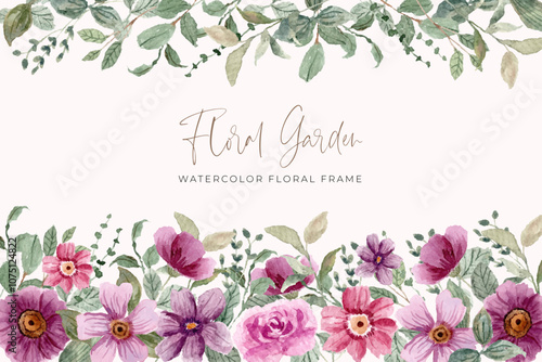 purple pink floral watercolor frame border