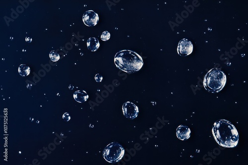 Wallpaper Mural A collection of rain droplets in various sizes, forming a delicate pattern on a deep blue background. The image highlights the beauty of water in nature Torontodigital.ca