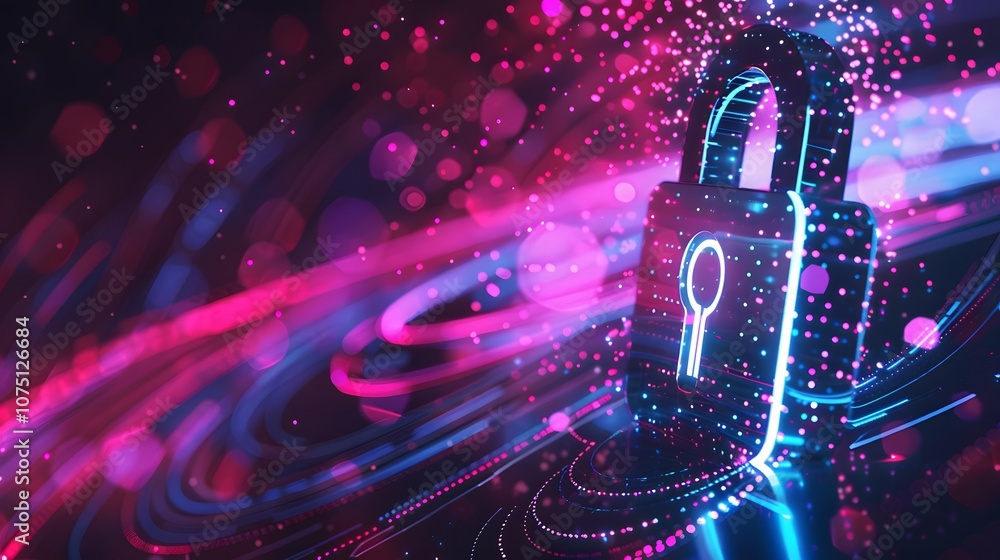 A key is shown on a blue background with a purple border. The key is surrounded by a lot of dots, giving the impression of a swirling, chaotic pattern. Concept of mystery and intrigue A key is shown on a blue background with a purple border. The key is surrounded by a lot of dots, giving the impression of a swirling, chaotic pattern. Concept of mystery and intrigue