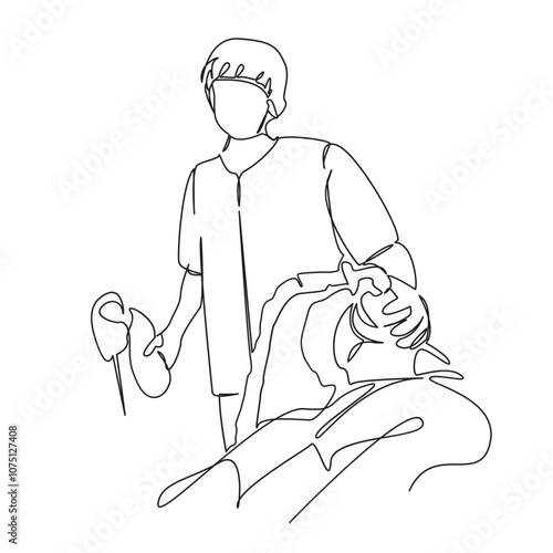 One continuous single drawing line art flat doodle surgery, operating room, horizontal, hospital, people, anesthetic, healthcare and medicine, anesthesiologist, doctor. Isolated image hand draw contou