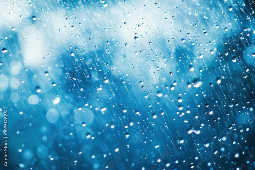 A dynamic shot of rain falling against a rich blue backdrop, with droplets suspended mid-air and others hitting the surface below. The image captures the essence of nature's rainfall A dynamic shot of rain falling against a rich blue backdrop, with droplets suspended mid-air and others hitting the surface below. The image captures the essence of nature's rainfall