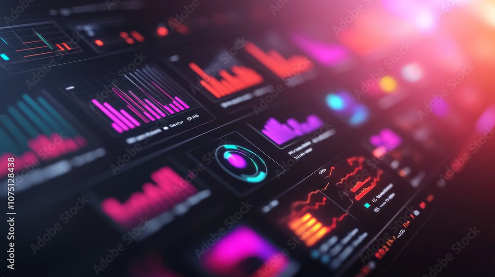 Digital Dashboard with Variety of Charts and Graphs Showing Futuristic Data Visualization Digital Dashboard with Variety of Charts and Graphs Showing Futuristic Data Visualization