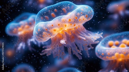 Ethereal Jellyfish Displaying Spectacular Colors in the Ocean