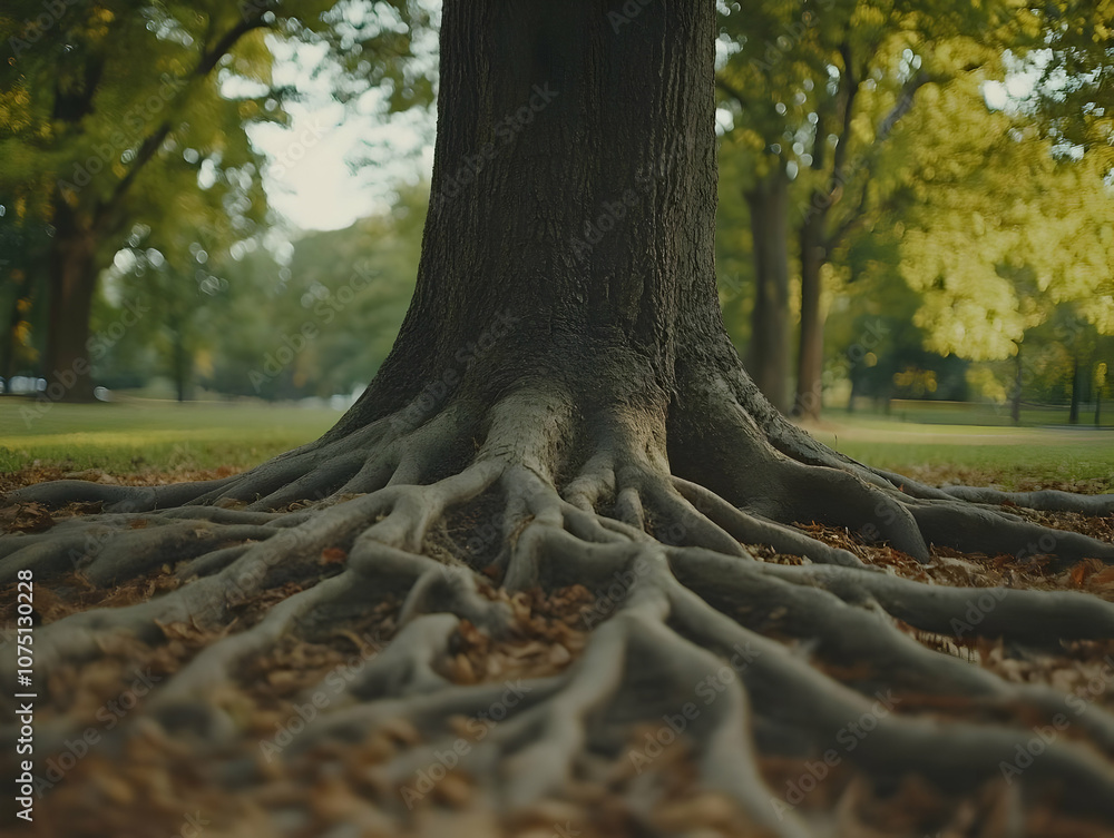 Photo Majestic Tree Roots in a Serene Park Photo Majestic Tree Roots in a Serene Park