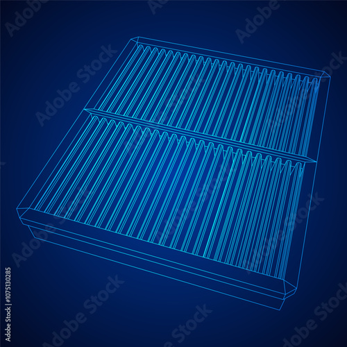 Car engine air filters. Auto spare part. Car care service maintenance. Wireframe low poly mesh vector illustration.