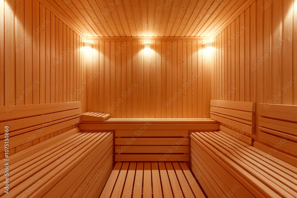 Warm and Inviting Interior of a Modern Sauna Room with Wooden Panels Warm and Inviting Interior of a Modern Sauna Room with Wooden Panels