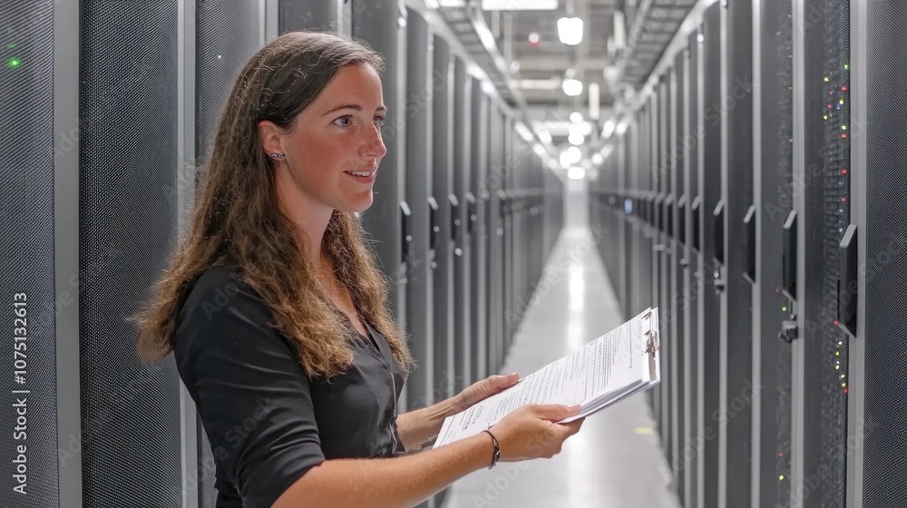 Female IT Professional Documenting Server Configuration Female IT Professional Documenting Server Configuration