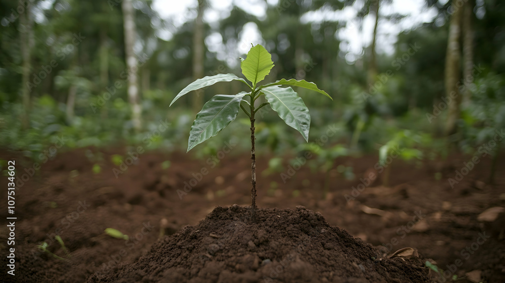 Young Coffee Plant Growing in a Field, coffee bean, coffee tree, plantation, farm, soil Young Coffee Plant Growing in a Field, coffee bean, coffee tree, plantation, farm, soil