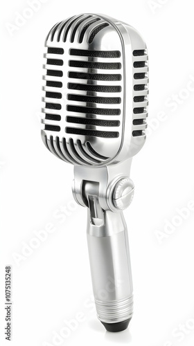 Photo Realistic Silver Microphone on White Background