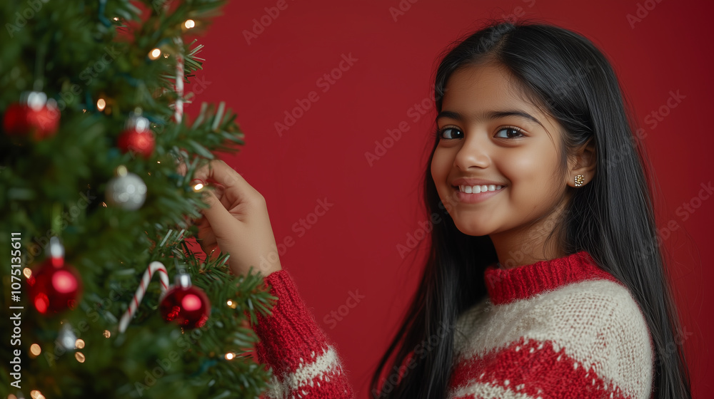 Lovely Indian children decorating a Christmas tree. Excitement, joy, freshness, warm feelings. Lovely Indian children decorating a Christmas tree. Excitement, joy, freshness, warm feelings.
