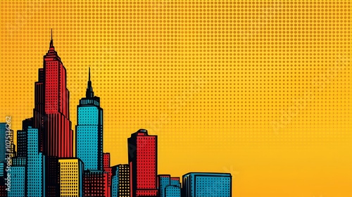 Vibrant Pop Art Inspired Comic City Skyline with Empty Space for Text photo