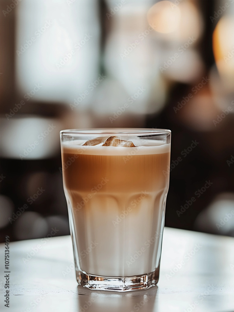 Ice latte coffee on the table in the restaurant background. Ice latte coffee on the table in the restaurant background.
