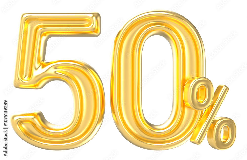 Gold Number 50 Percent 3D Render Gold Number 50 Percent 3D Render