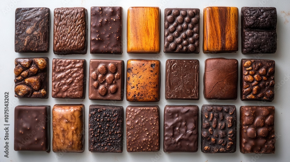 milk chocolate bars arranged artfully on a clean, white background, showcasing their rich textures and glossy surfaces, invoking cravings and a sense of indulgence milk chocolate bars arranged artfully on a clean, white background, showcasing their rich textures and glossy surfaces, invoking cravings and a sense of indulgence