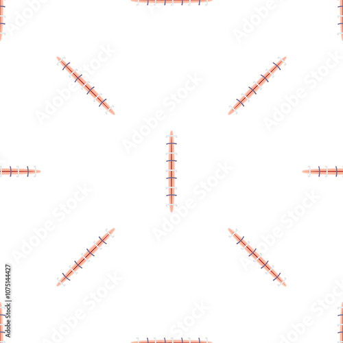 Surgical suture closing a wound creating a repeating pattern on a white background