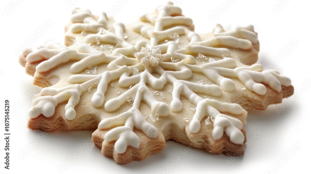 A snowflake-shaped Christmas cookie with icing, isolated on white A snowflake-shaped Christmas cookie with icing, isolated on white