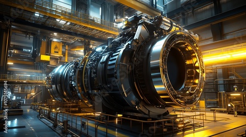 Industrial Gas Turbine Engine in a Modern Power Plant. AI generated illustration