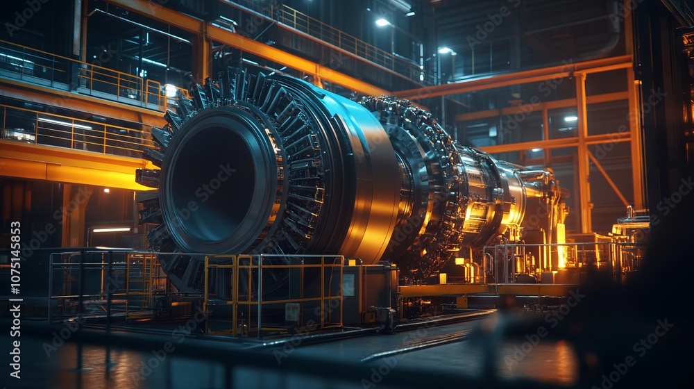 Industrial Gas Turbine Engine in a Modern Power Plant. AI generated illustration Industrial Gas Turbine Engine in a Modern Power Plant. AI generated illustration