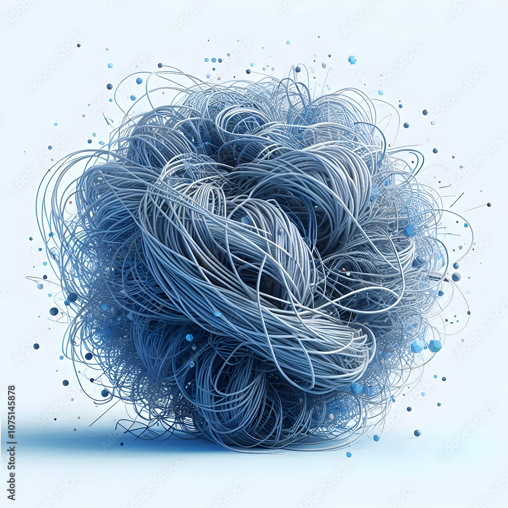 3D Business Stress Abstract Art, Tangled Lines, Blue Hues, Digital Artwork, Anxiety Symbolism, Blue Monday, Magazine Advertisement, Copy Space, Isolated 3D Icon on White Background 3D Business Stress Abstract Art, Tangled Lines, Blue Hues, Digital Artwork, Anxiety Symbolism, Blue Monday, Magazine Advertisement, Copy Space, Isolated 3D Icon on White Background