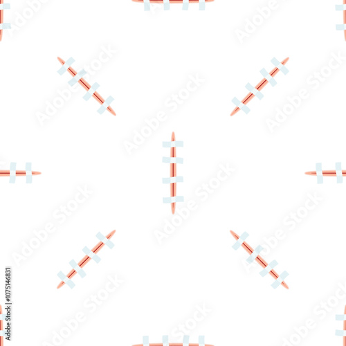 Seamless pattern of surgical wounds with stitches, ideal for medical or healthcare related designs