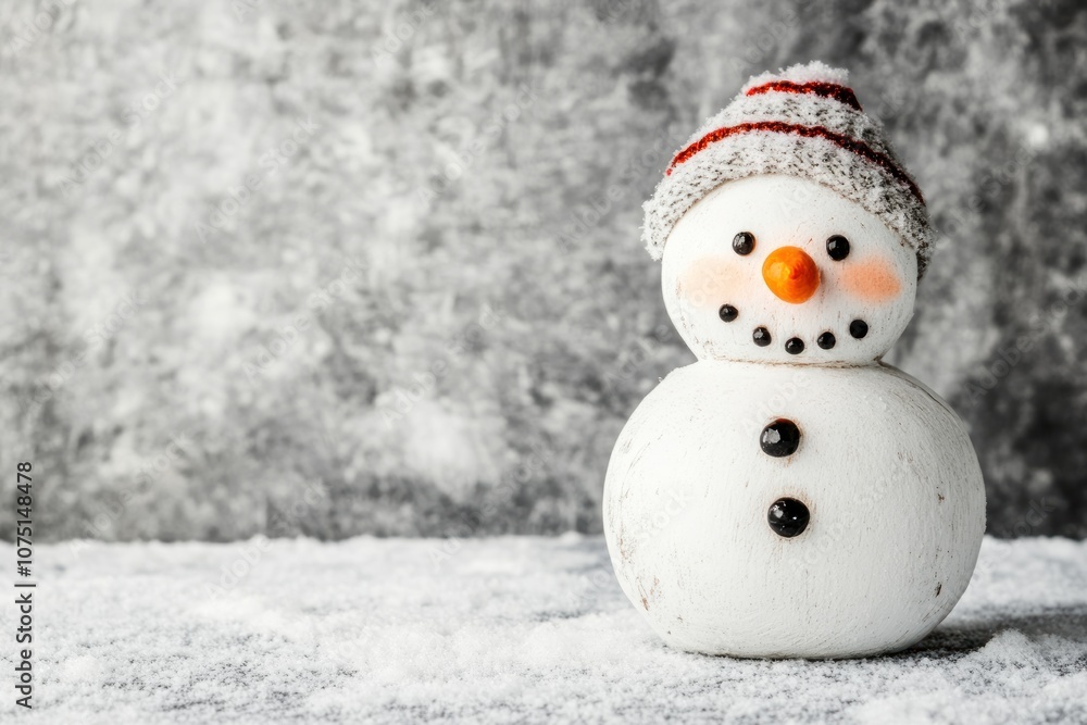 A cheerful snowman with a hat and buttons, set against a snowy background. A cheerful snowman with a hat and buttons, set against a snowy background.
