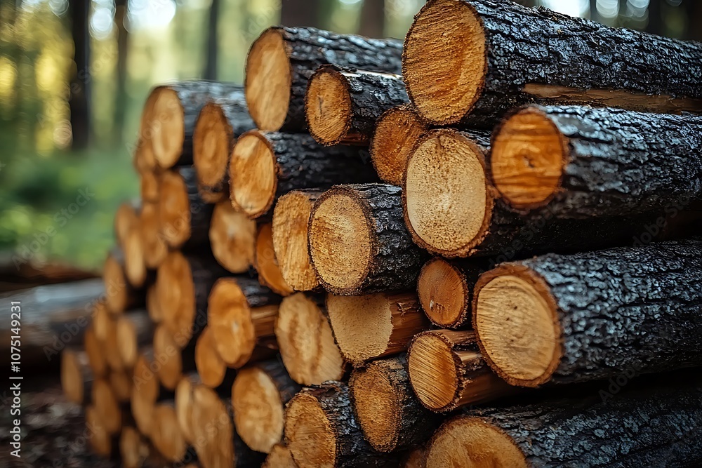 A stack of freshly cut logs in a forest A stack of freshly cut logs in a forest