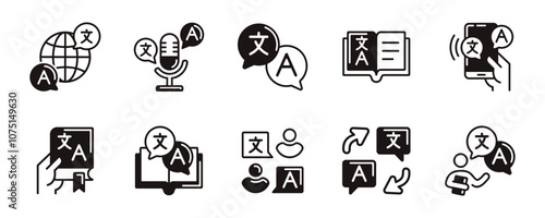 international communication language translate icon set global translation dictionary online service signs unique style vector illustration for web and app