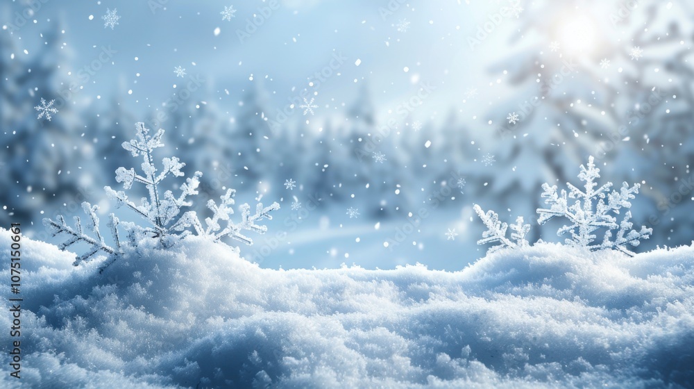 A snowy winter background with white snowflakes falling, isolated on white A snowy winter background with white snowflakes falling, isolated on white
