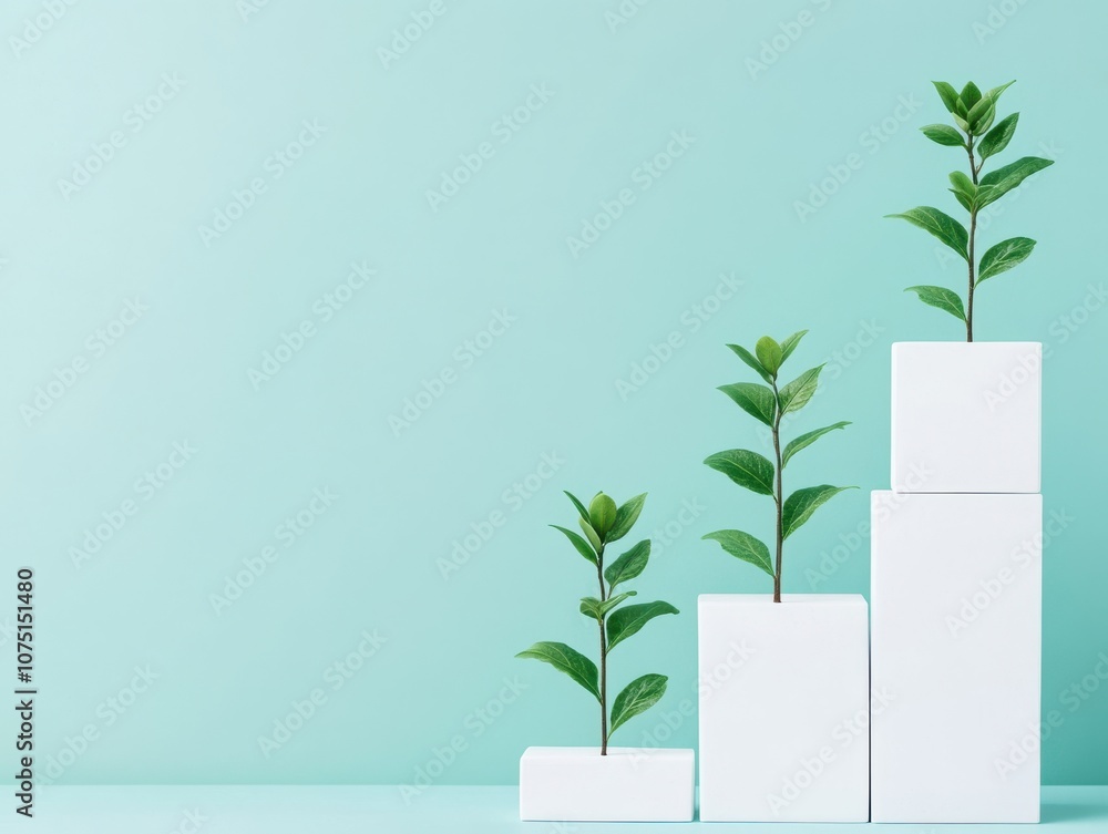 Growing plants in a minimalist setting representing business success. Growing plants in a minimalist setting representing business success.