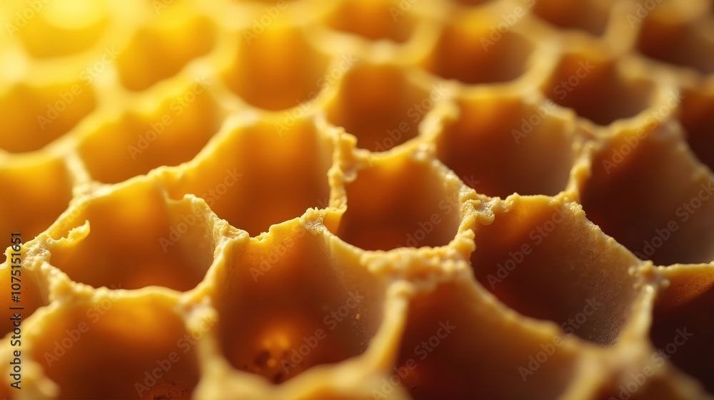 Macro Image of Hexagonal Honeycomb Patterns in Beehive Macro Image of Hexagonal Honeycomb Patterns in Beehive