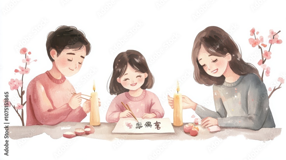Family celebrating a festive occasion with creativity and joy. Family celebrating a festive occasion with creativity and joy.
