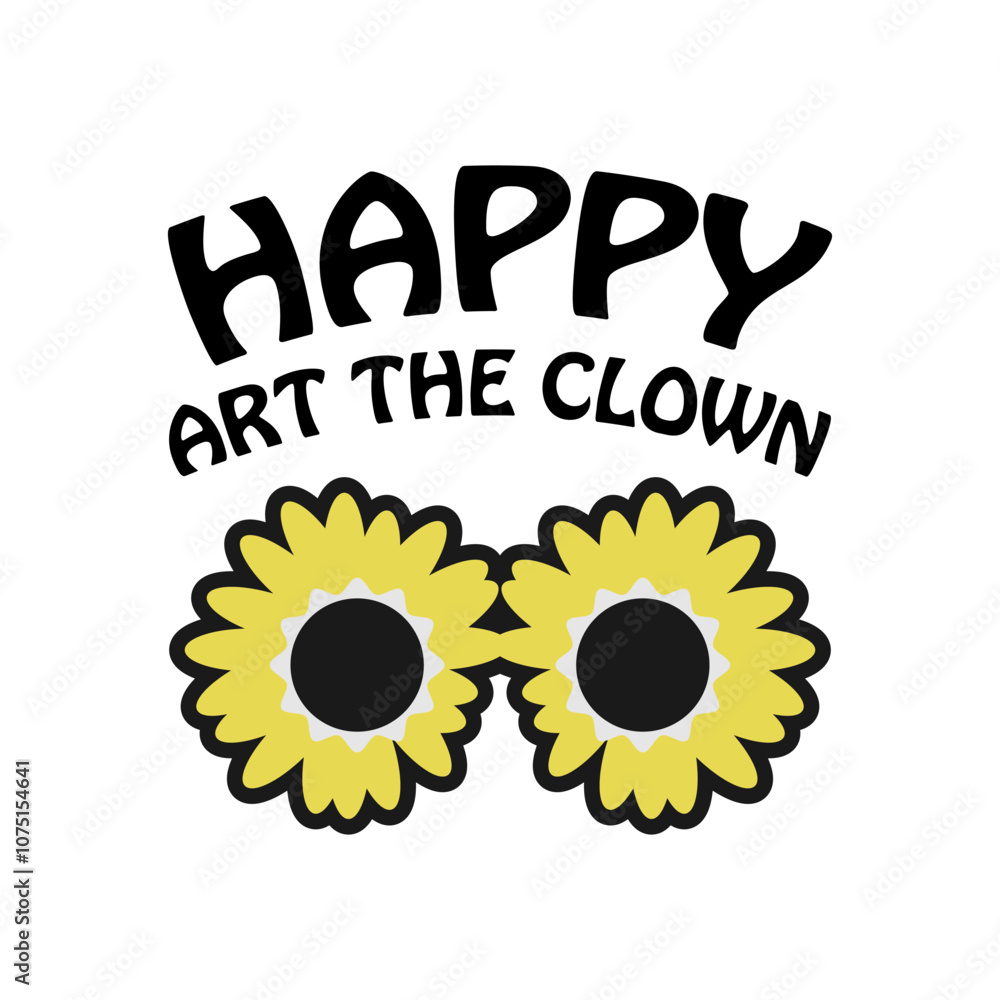 Fototapeta premium Happy art the clown sunglasses scene movies tee shirt design. For clothing, t shirt, sticker, etc