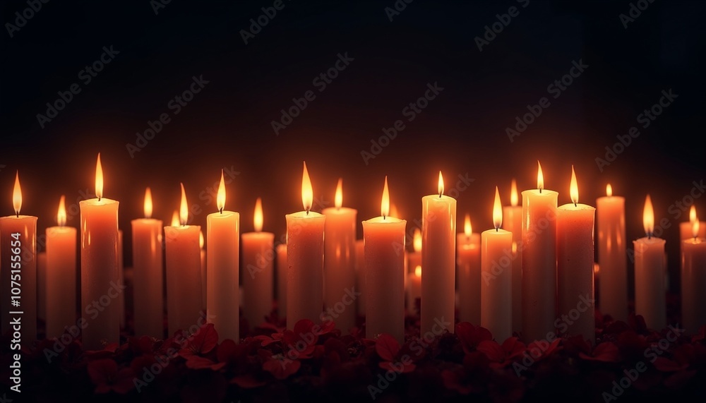 Candlelight Vigil with Multiple Lit Candles in Darkness Candlelight Vigil with Multiple Lit Candles in Darkness