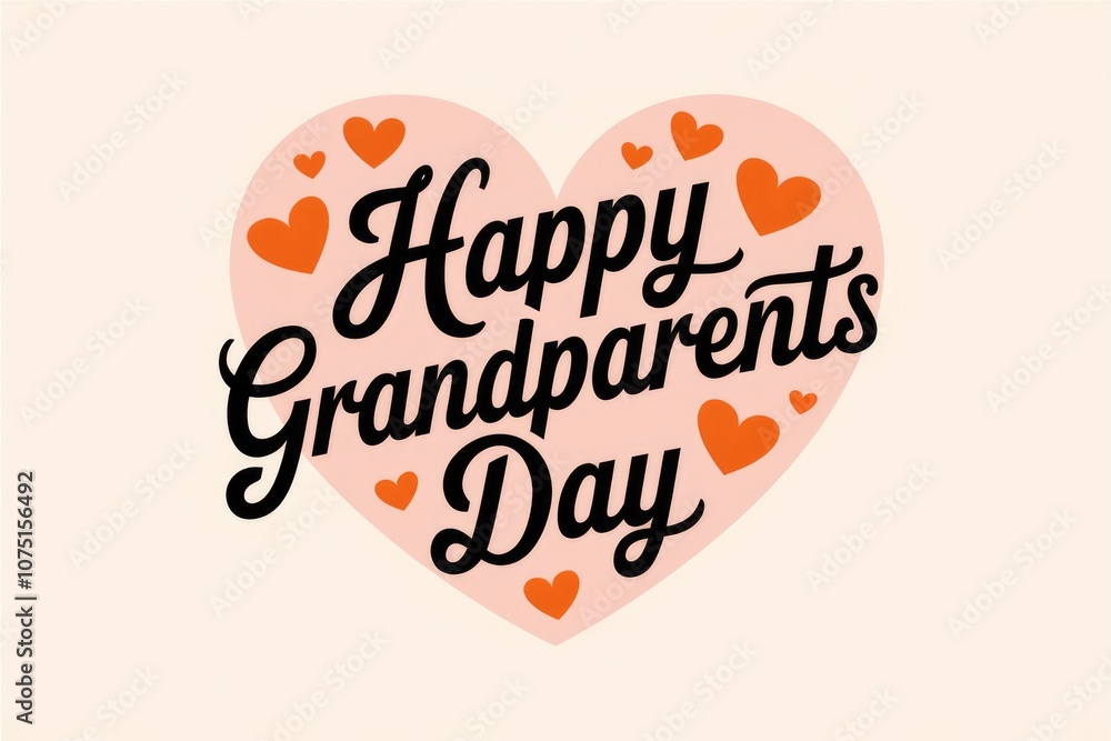 A pink heart with the text Happy Grandparents Day surrounded by small hearts.