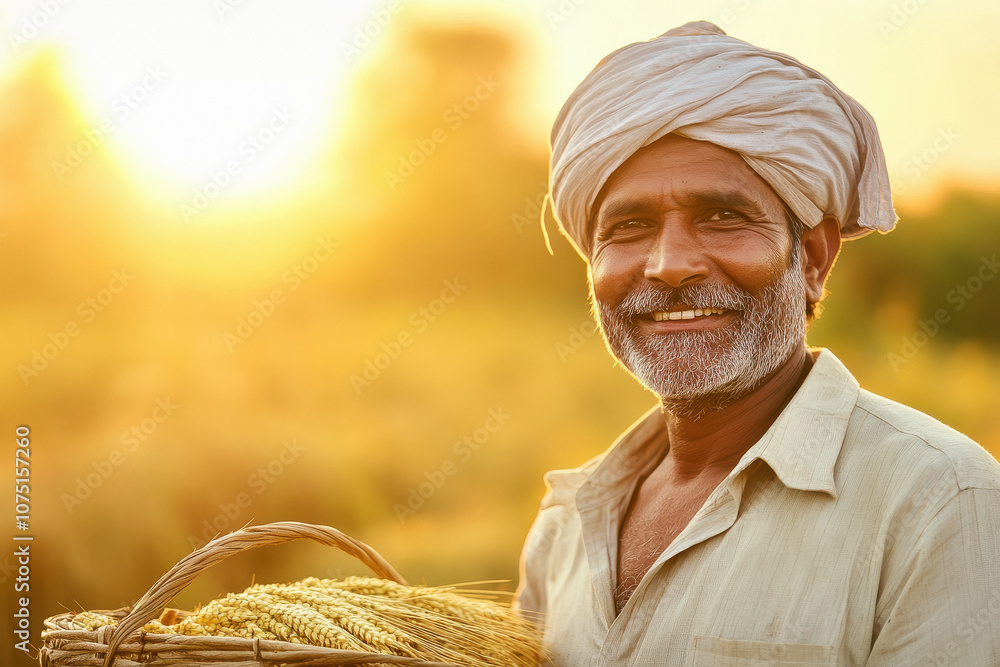 Happy indian farmer standing at agriculture field Happy indian farmer standing at agriculture field