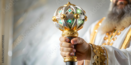 Macro Shot Reyes Magos Glowing Staff Intimate Photograph Light Craftsmanship Adequate Copy Space Perfect for Magazine Ads Banners Capturing Beauty and Detail Photo Stock Concept