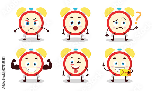 funny clock with different expressions character design illustration